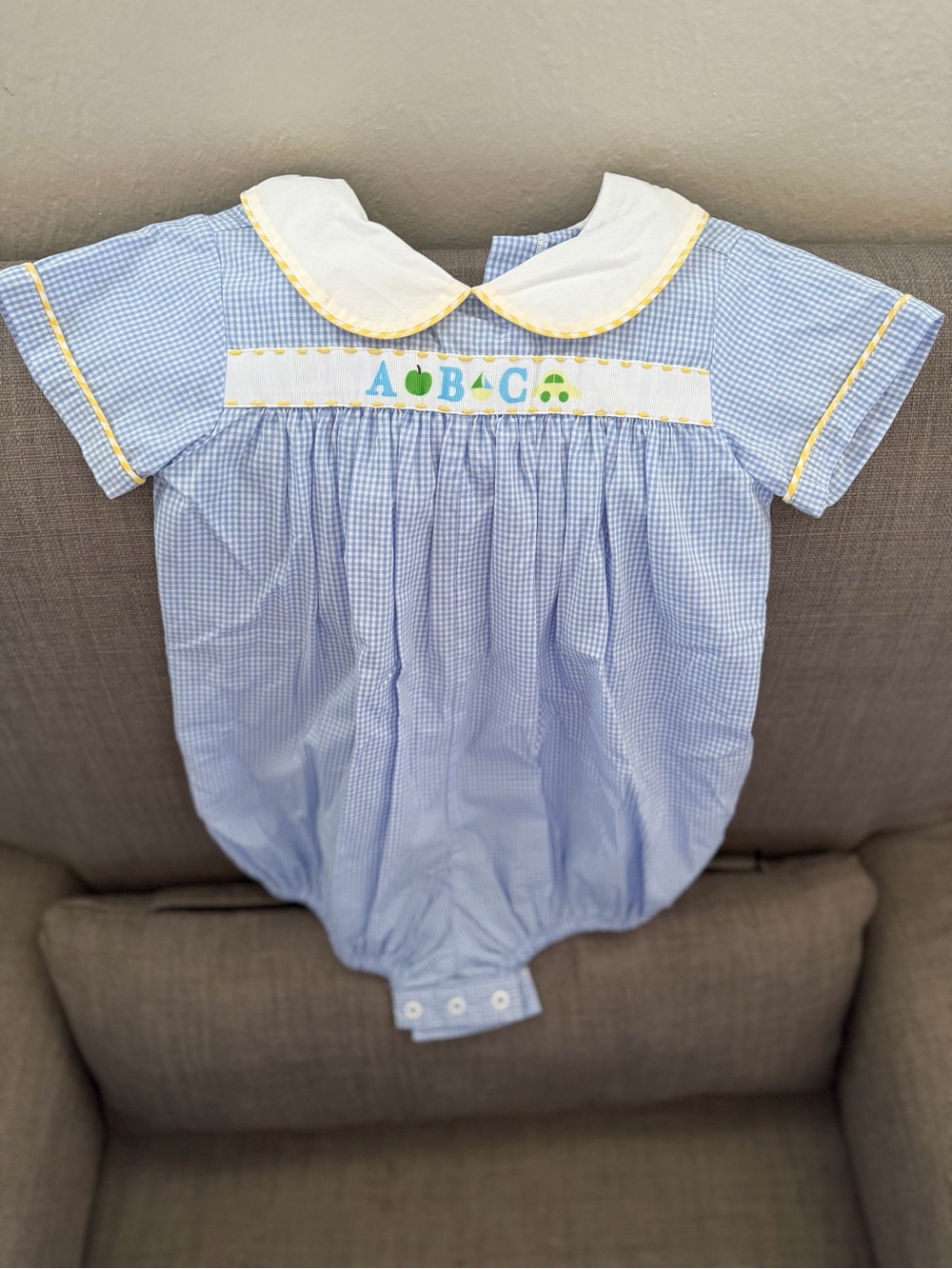 Blue Gingham Smocked ABC Bubble Romper - Kids Accessories